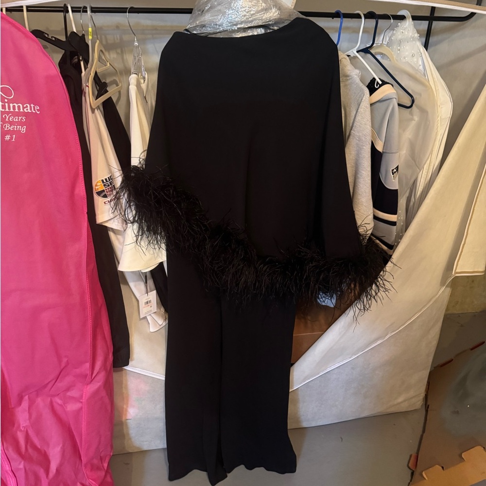 Elegant Black Feather-Trimmed Jumpsuit